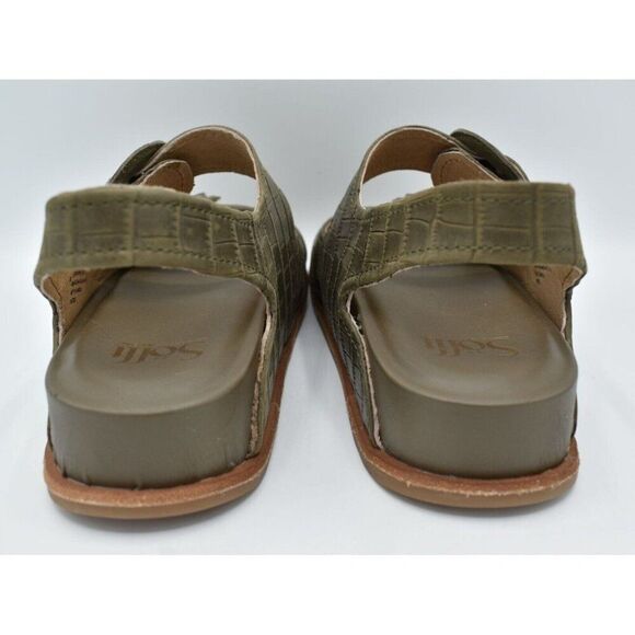 Sofft Womens Size 9 Adalia Olive Buckle Croc Embossed Suede Leather Sandals - Picture 7 of 13